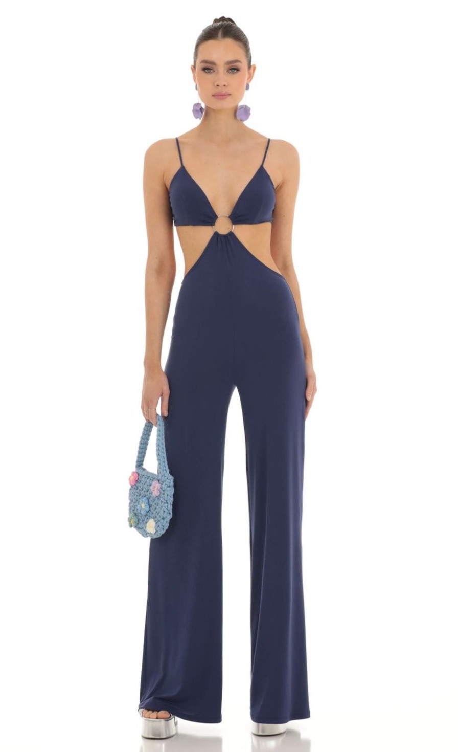 Clothing LUCY IN THE SKY | Jaya Cutout O Ring Jumpsuit In Navy | Lucy In The Sky