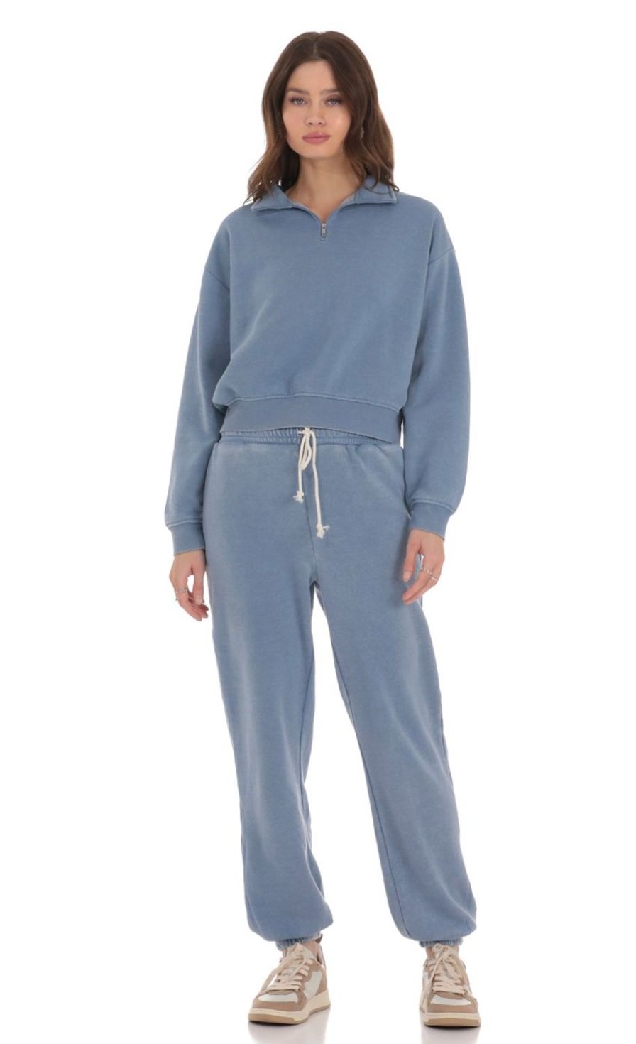 Clothing LUCY IN THE SKY | Washed Drawstring Sweatpants In Blue | Lucy In The Sky