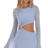 Clothing LUCY IN THE SKY | Atropos Mesh Rhinestone Knot Dress In Blue | Lucy In The Sky