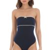 Clothing LUCY IN THE SKY | Strapless White Accent Bodysuit In Navy | Lucy In The Sky