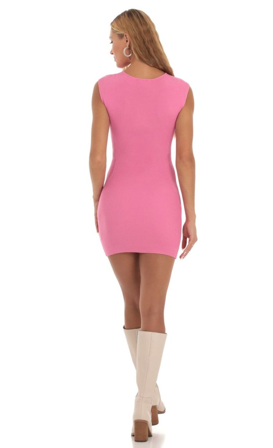 Clothing LUCY IN THE SKY | Wynry Ribbed Knit Cutout Dress In Pink | Lucy In The Sky