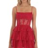 Clothing LUCY IN THE SKY | Yuka Lace Corset Ruffle Dress In Red | Lucy In The Sky