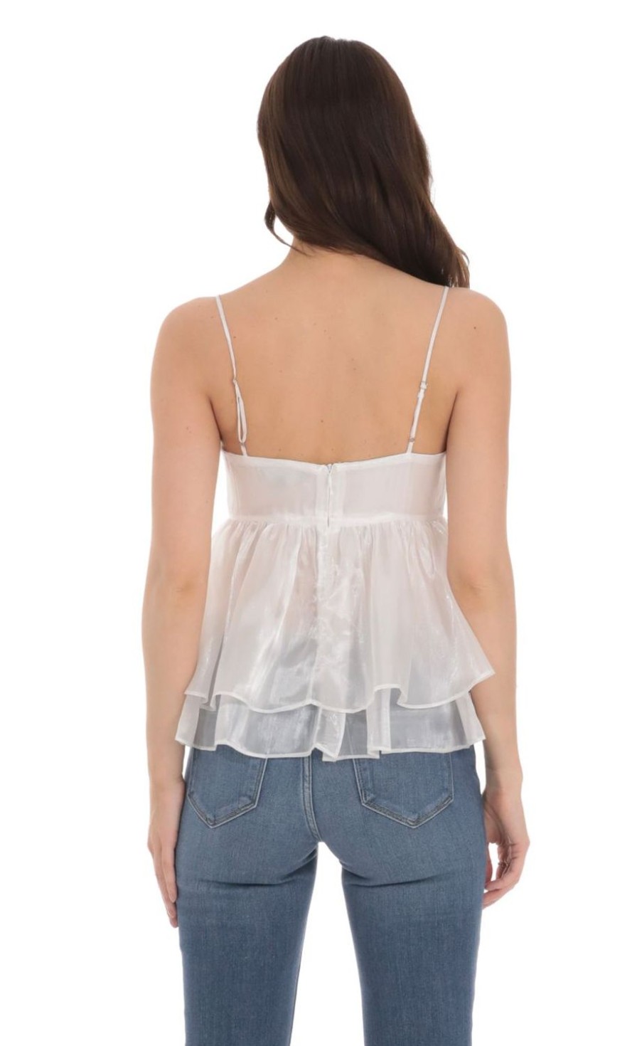 Clothing LUCY IN THE SKY | Babydoll Shimmer Top In White | Lucy In The Sky