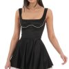 Clothing LUCY IN THE SKY | Rhinestone Satin A-Line Dress In Black | Lucy In The Sky