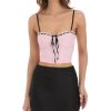 Clothing LUCY IN THE SKY | Black Ribbon Lace Crop Top In Pink | Lucy In The Sky