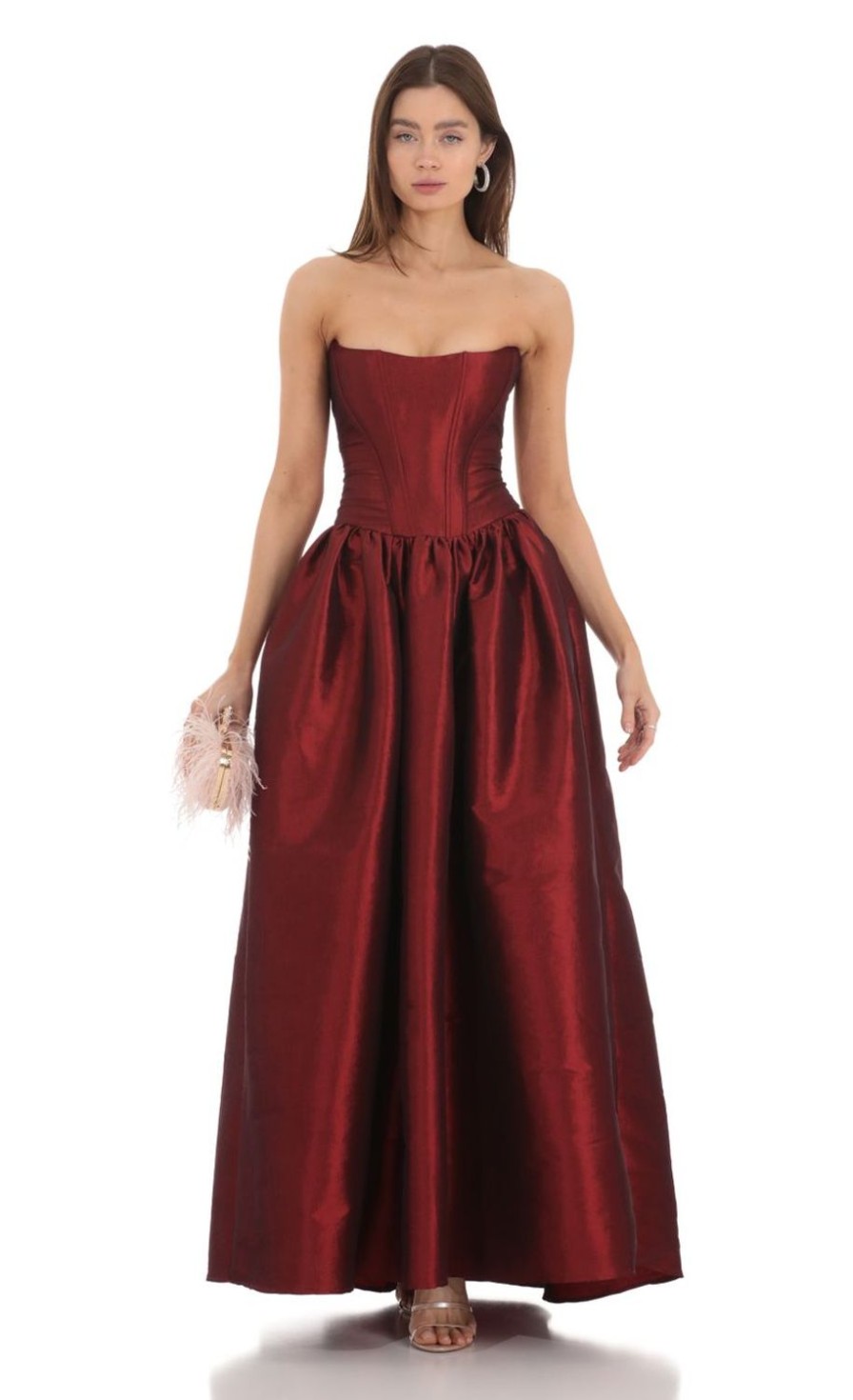 Clothing LUCY IN THE SKY | Strapless Corset Gown In Deep Red | Lucy In The Sky