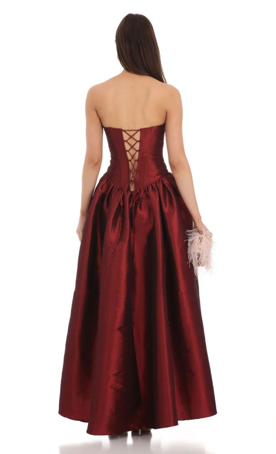 Clothing LUCY IN THE SKY | Strapless Corset Gown In Deep Red | Lucy In The Sky