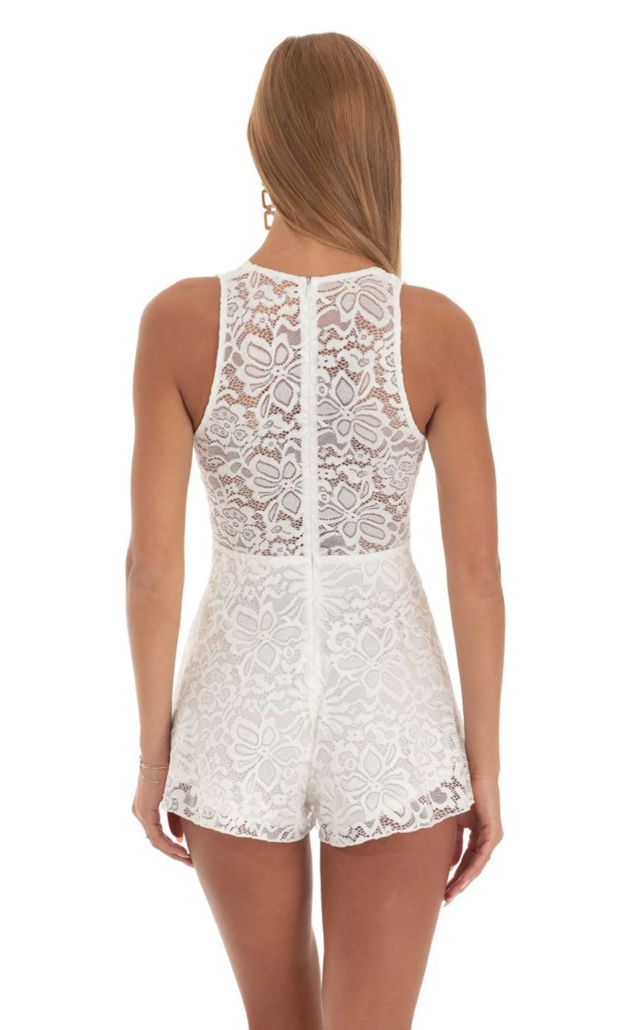 Clothing LUCY IN THE SKY | Salima Lace Plunge Romper In White | Lucy In The Sky