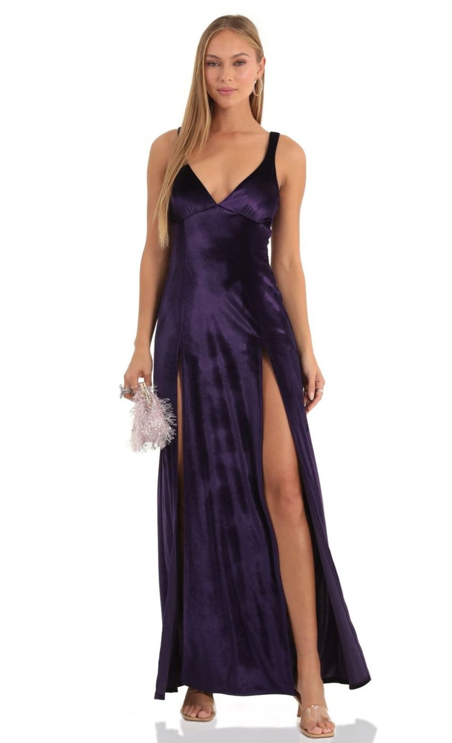 Clothing LUCY IN THE SKY | Camber Velvet Maxi Dress In Purple | Lucy In The Sky