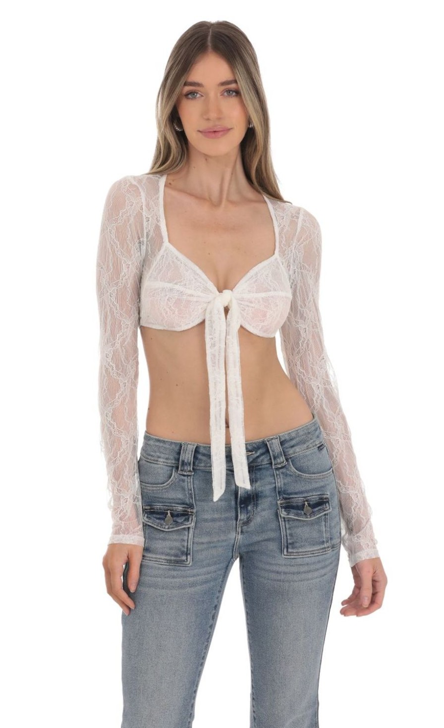 Clothing LUCY IN THE SKY | Lace Front Tie Top In White | Lucy In The Sky