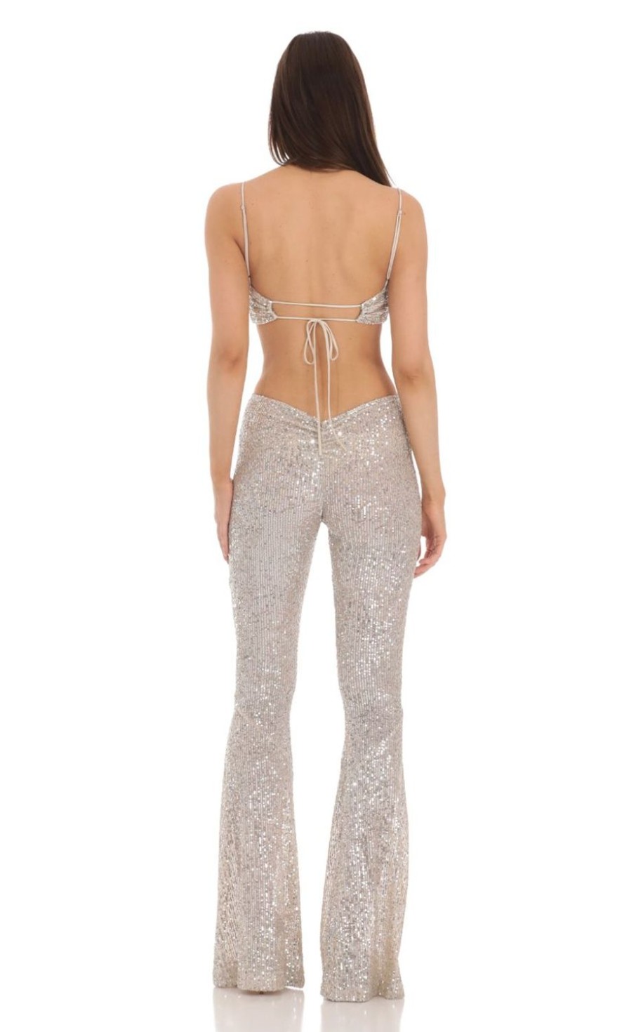 Clothing LUCY IN THE SKY | Sequin Cutout Jumpsuit In Champagne | Lucy In The Sky