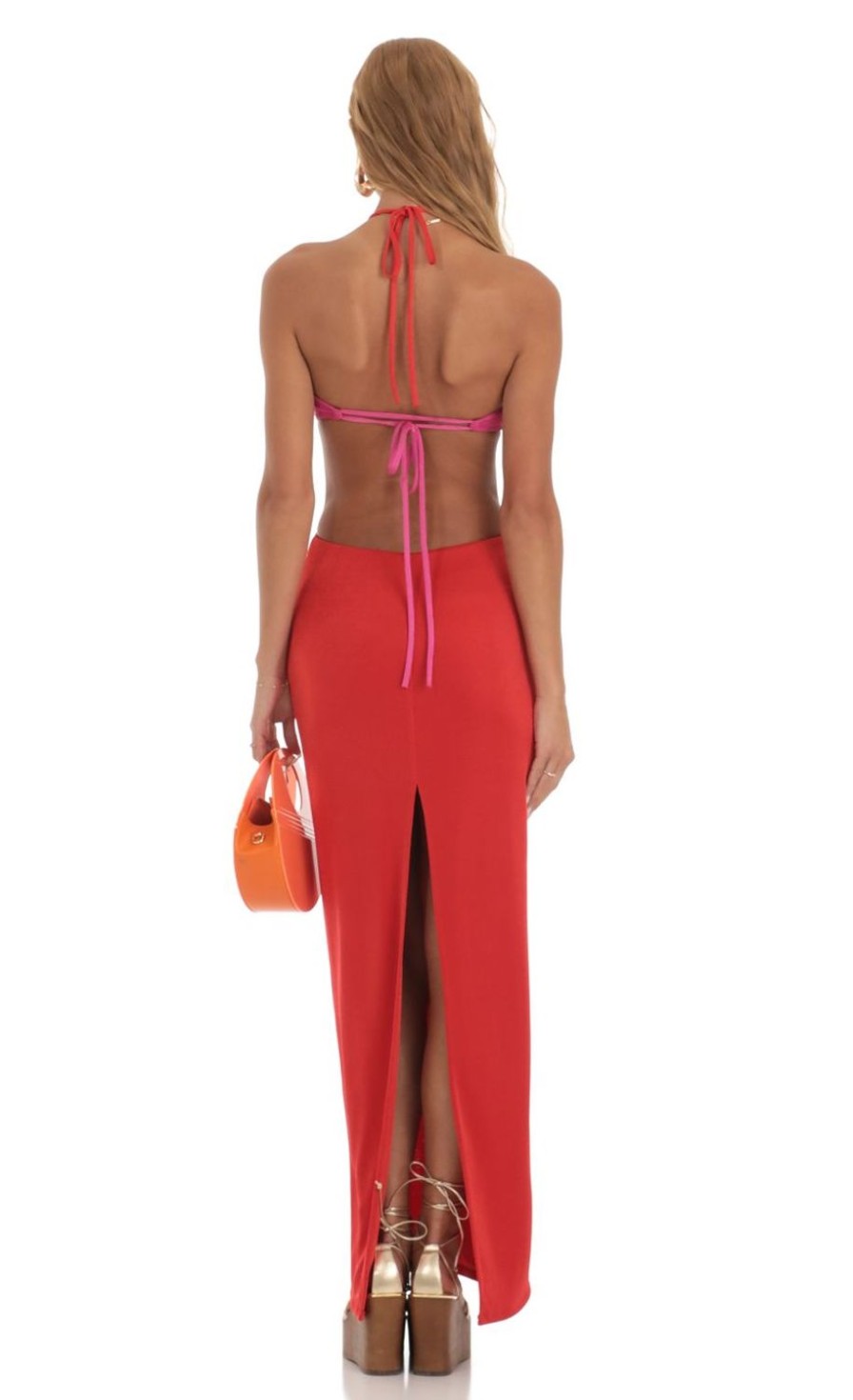 Clothing LUCY IN THE SKY | Sonora Two Toned Cutout Maxi Dress In Red And Pink | Lucy In The Sky