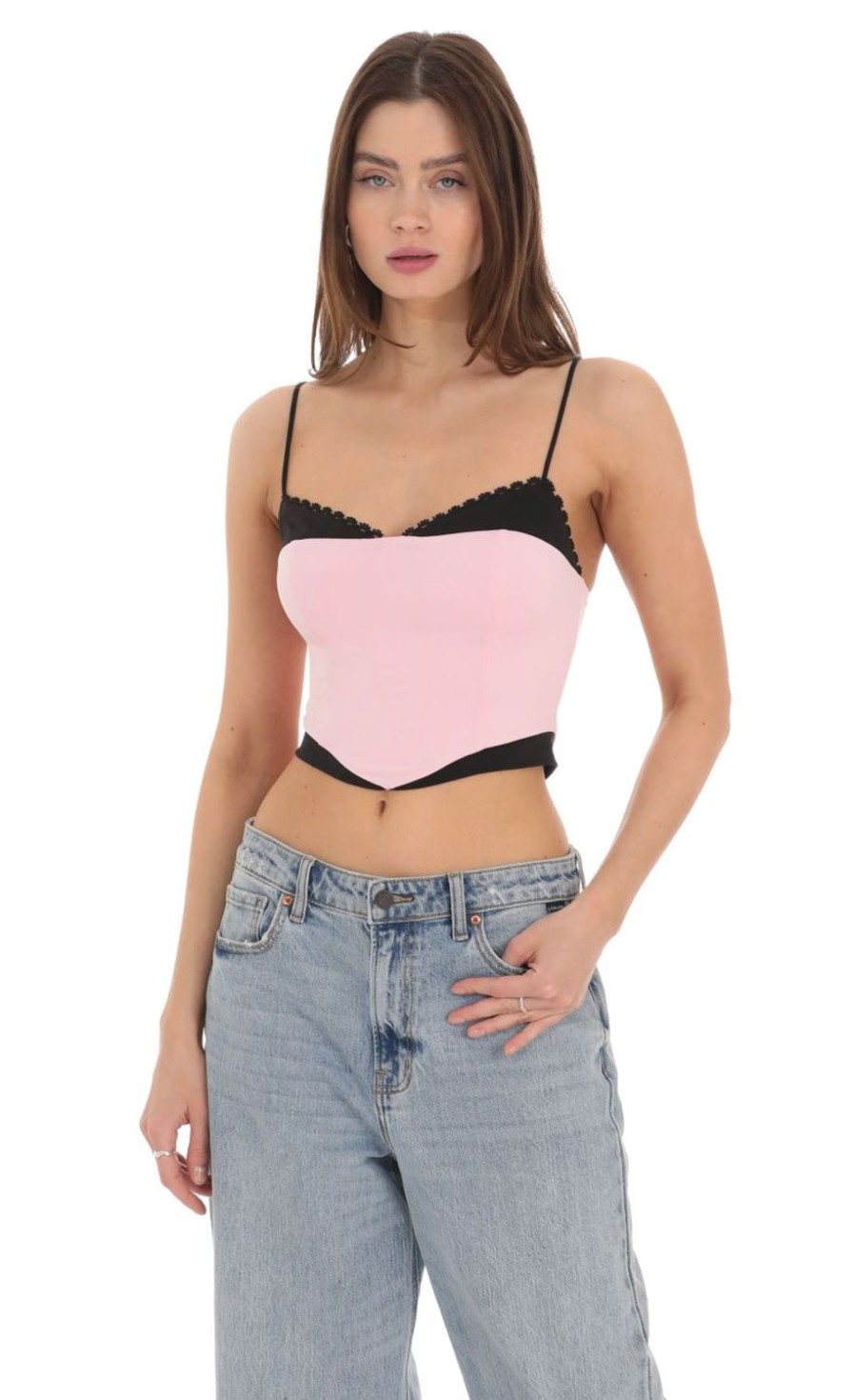 Clothing LUCY IN THE SKY | Black Trim Crop Top In Pink | Lucy In The Sky