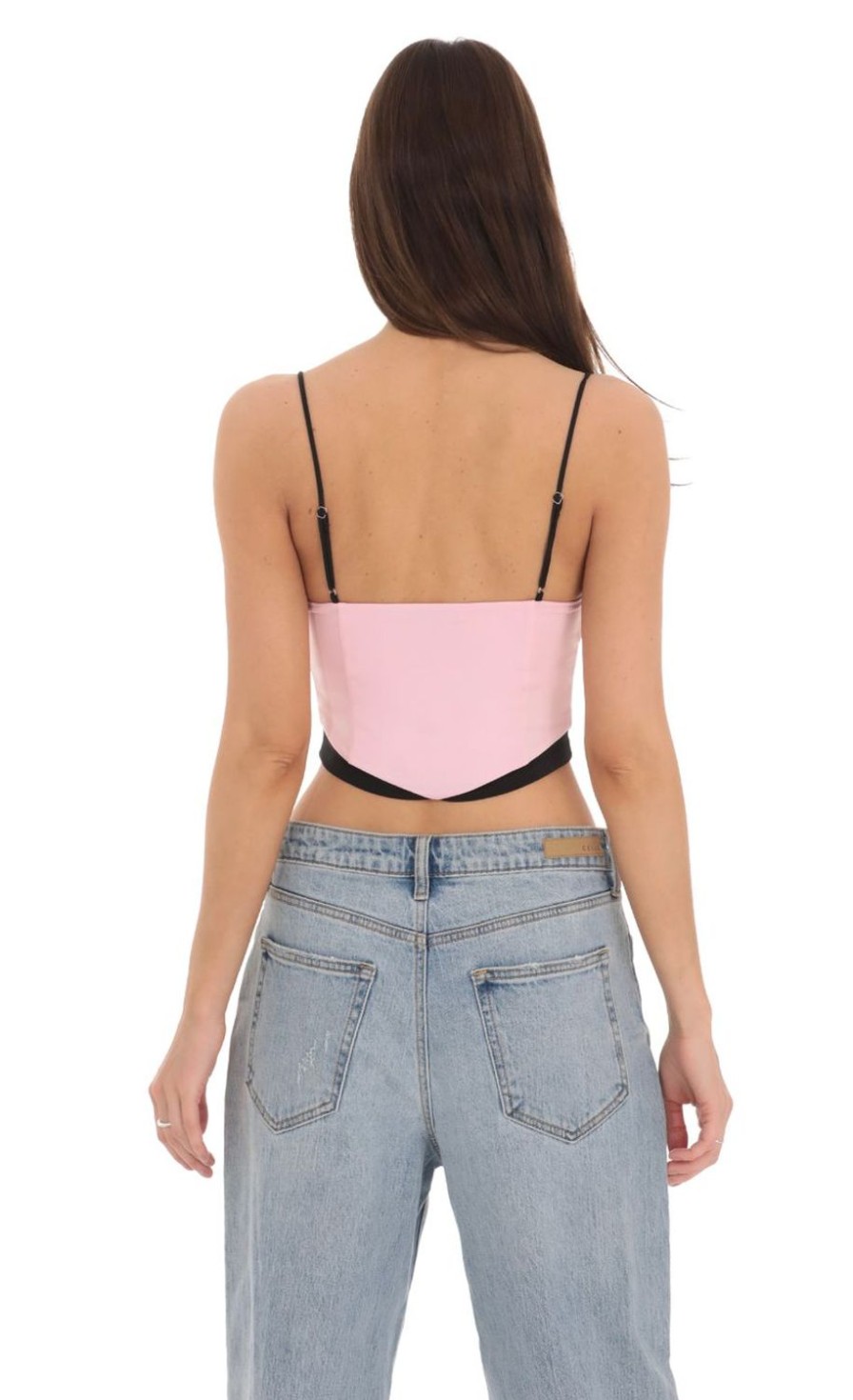 Clothing LUCY IN THE SKY | Black Trim Crop Top In Pink | Lucy In The Sky