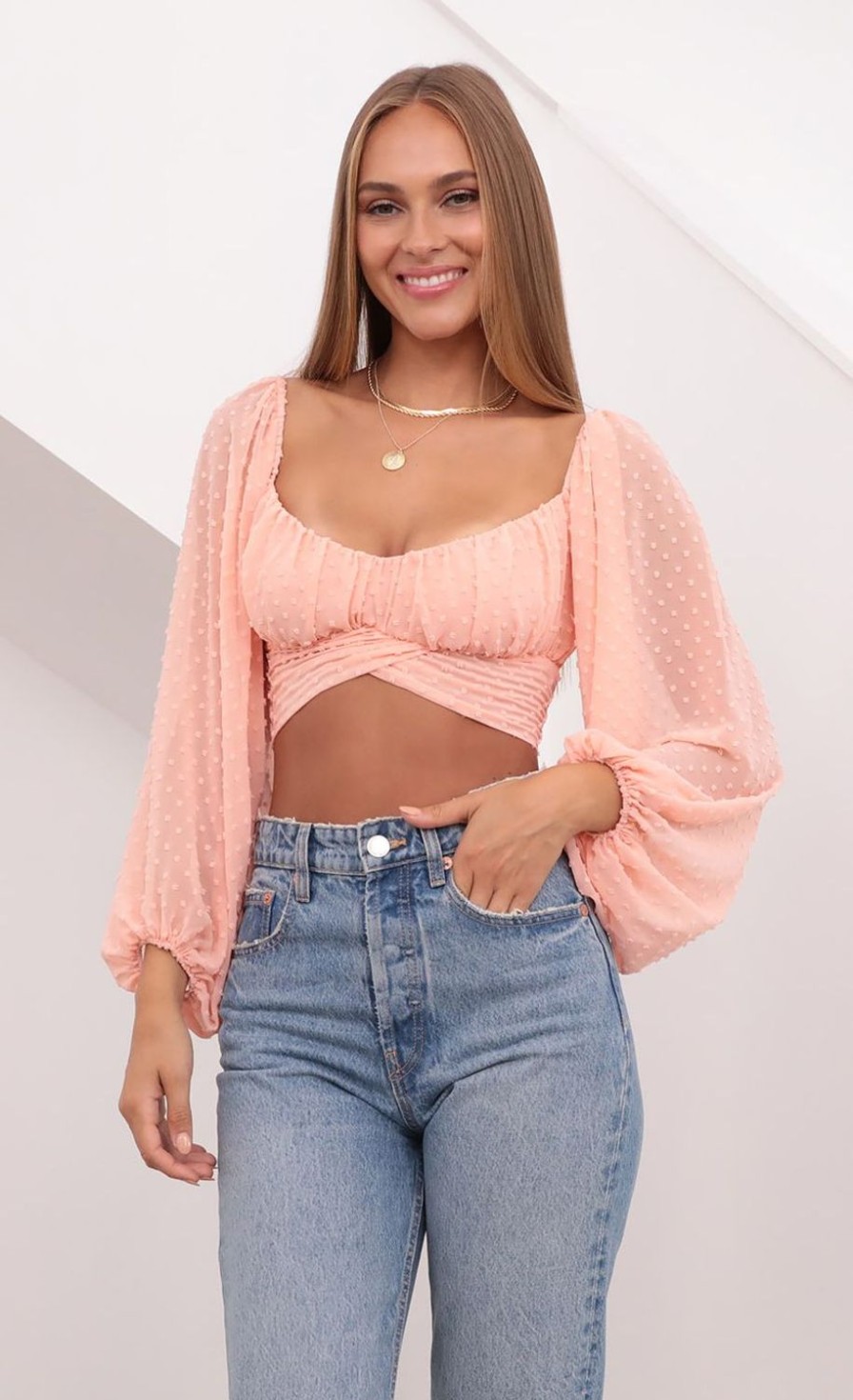 Clothing LUCY IN THE SKY | Sadie Chiffon Top In Peach | Lucy In The Sky