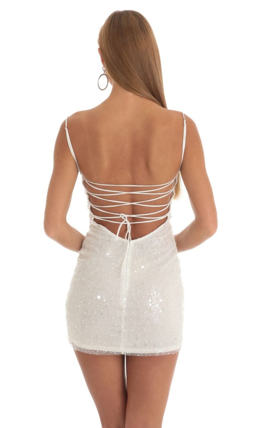 Clothing LUCY IN THE SKY | Thora Sequin Beaded Bodycon Dress In White | Lucy In The Sky