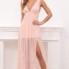 Clothing LUCY IN THE SKY | Grace Chiffon Slit Maxi Dress In Rose Blush | Lucy In The Sky