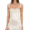 Clothing LUCY IN THE SKY | Satin Shoulder Ties Bodycon Dress In Cream | Lucy In The Sky