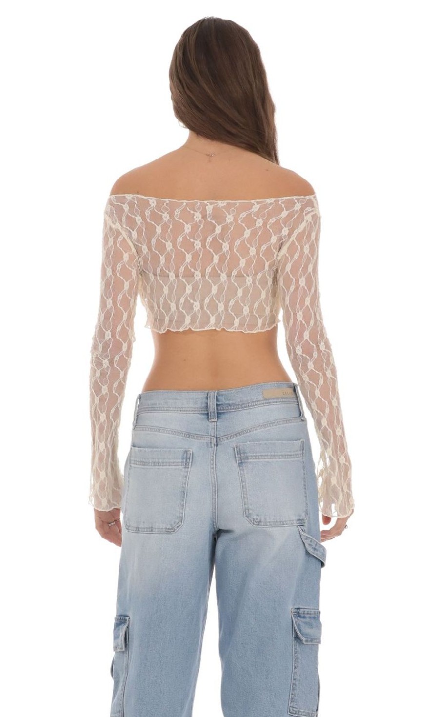 Clothing LUCY IN THE SKY | Off Shoulder Lace Crop Top In Cream | Lucy In The Sky