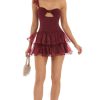 Clothing LUCY IN THE SKY | Shelbey One Shoulder Ruffle Dress In Burgundy | Lucy In The Sky