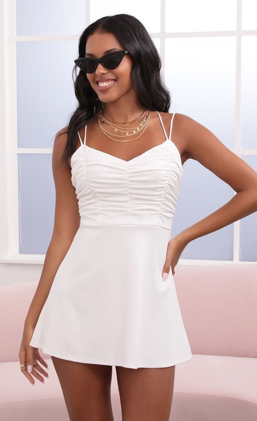 Clothing LUCY IN THE SKY | Este Ruched A-Line Dress In White | Lucy In The Sky