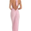 Clothing LUCY IN THE SKY | Razz Gathered Back Halter Bodycon Maxi Dress In Pink | Lucy In The Sky