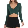 Clothing LUCY IN THE SKY | Ribbed V-Neck Crop Top In Green | Lucy In The Sky