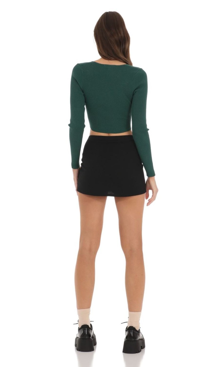 Clothing LUCY IN THE SKY | Ribbed V-Neck Crop Top In Green | Lucy In The Sky