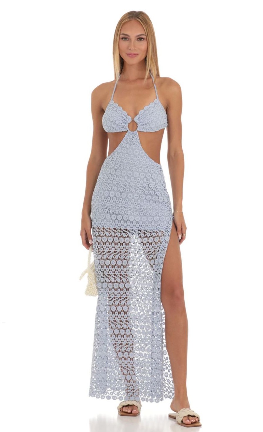 Clothing LUCY IN THE SKY | Nemy Cut Out Crochet Maxi Dress In Blue | Lucy In The Sky