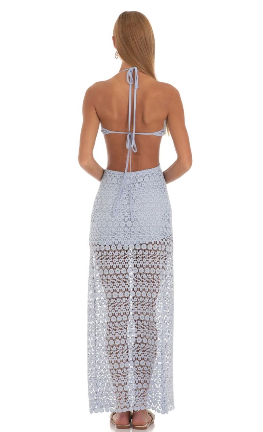 Clothing LUCY IN THE SKY | Nemy Cut Out Crochet Maxi Dress In Blue | Lucy In The Sky