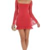 Clothing LUCY IN THE SKY | Anjea Lace Ruffle Bodycon Dress In Red | Lucy In The Sky