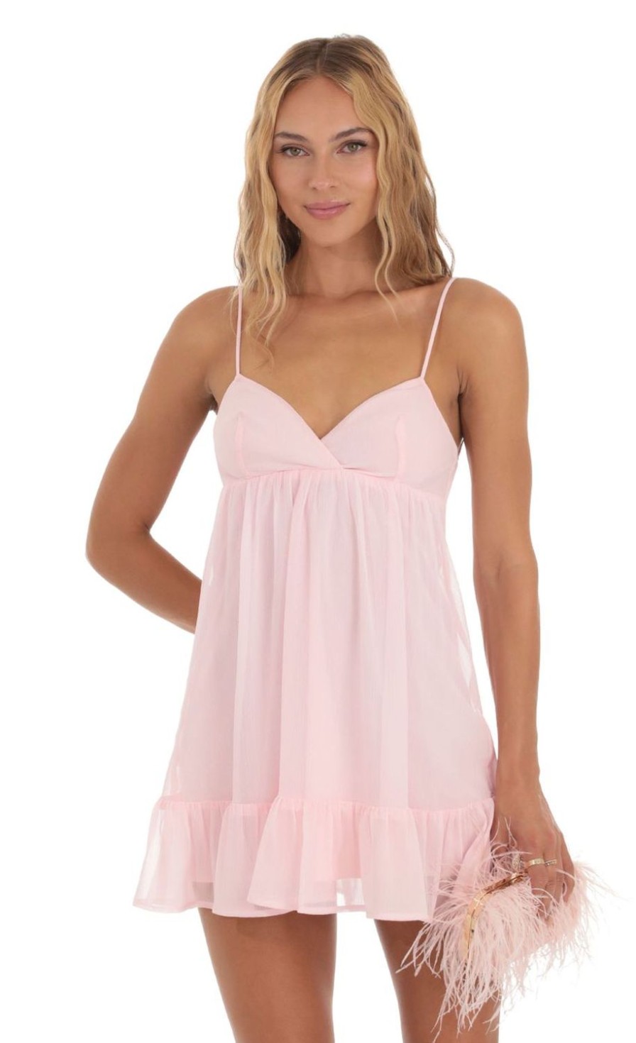 Clothing LUCY IN THE SKY | Agustina Baby Doll Ruffle Dress In Pink | Lucy In The Sky