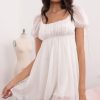 Clothing LUCY IN THE SKY | Leilani Chiffon Shimmer Baby Doll Dress In White | Lucy In The Sky