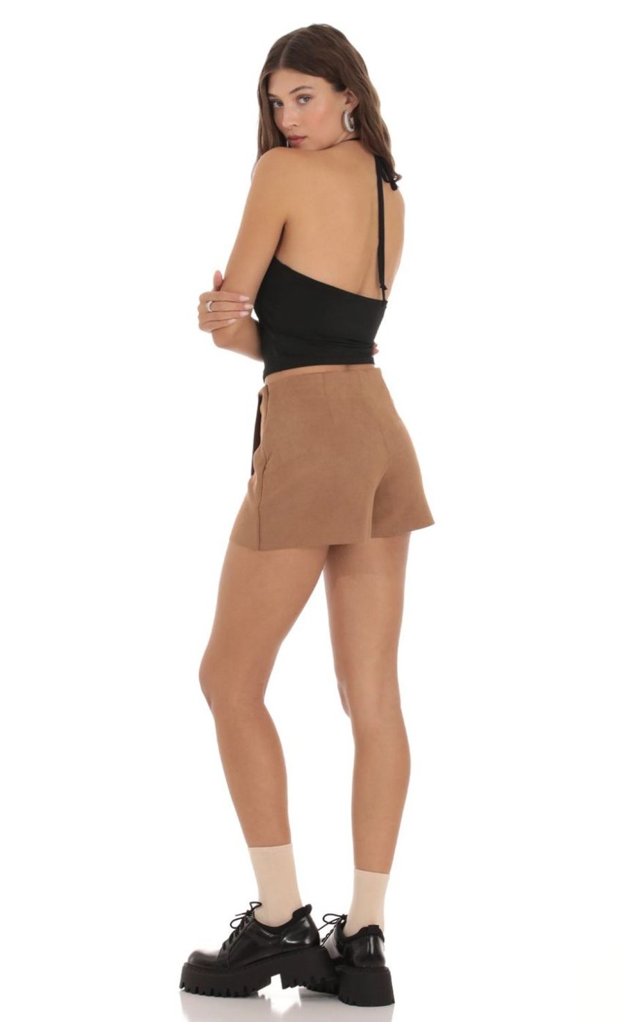 Clothing LUCY IN THE SKY | Faux Suede Skort In Brown | Lucy In The Sky