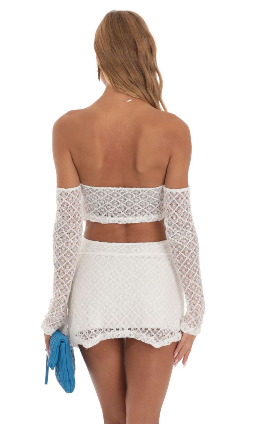 Clothing LUCY IN THE SKY | Bluet Crochet Two Piece Skirt Set In White | Lucy In The Sky