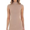 Clothing LUCY IN THE SKY | Knit Mock Neck Dress In Tan | Lucy In The Sky