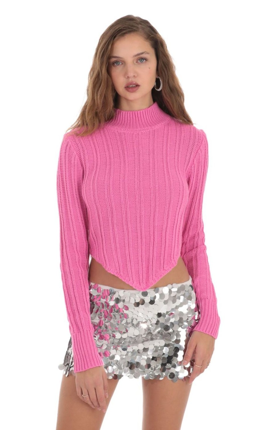 Clothing LUCY IN THE SKY | Turtleneck Knit Jumper In Pink | Lucy In The Sky