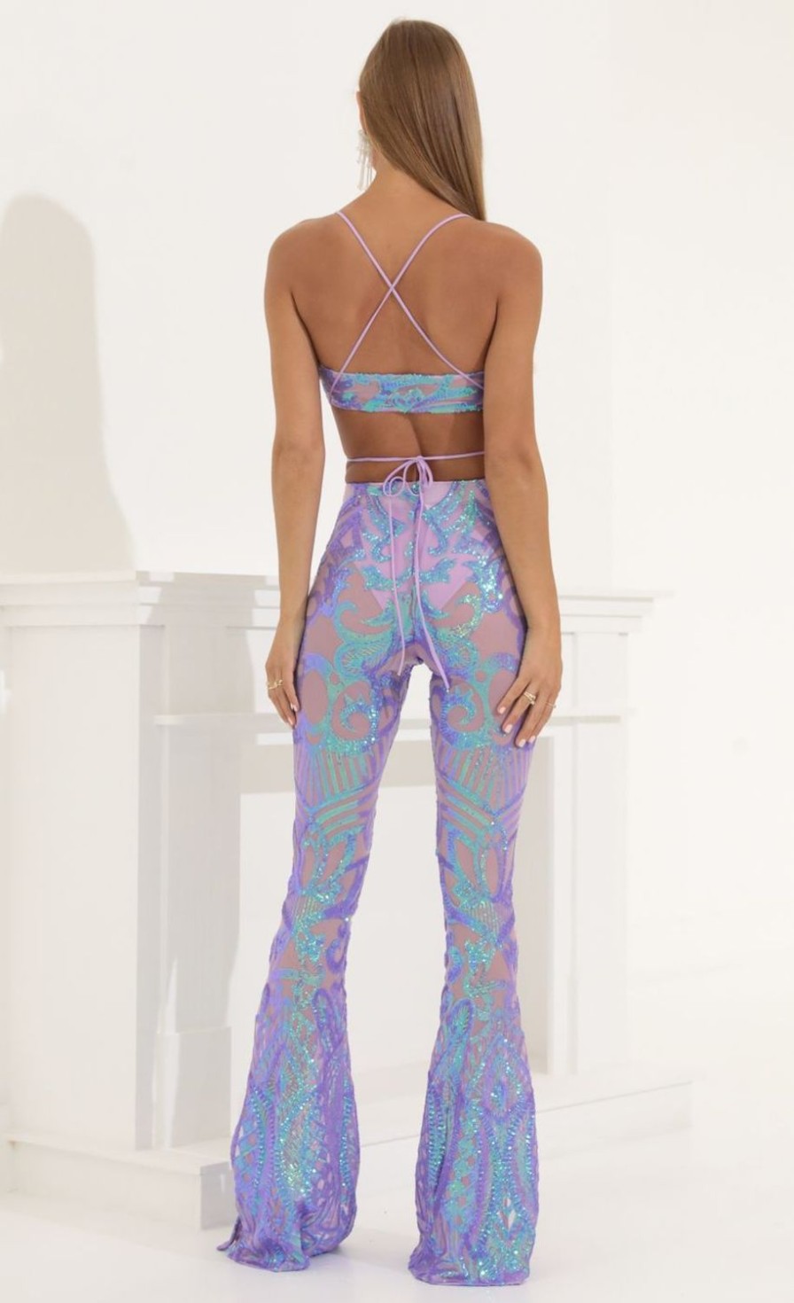 Clothing LUCY IN THE SKY | Peony Sequin Two Piece Set In Purple Iridescent | Lucy In The Sky