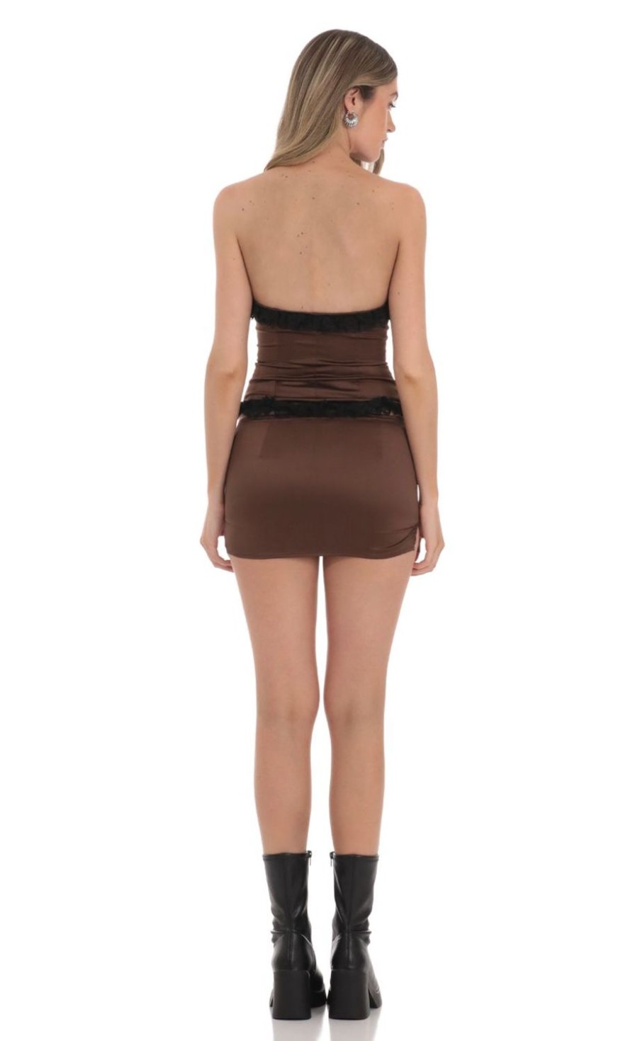 Clothing LUCY IN THE SKY | Two Piece Corset Lace Set In Brown | Lucy In The Sky