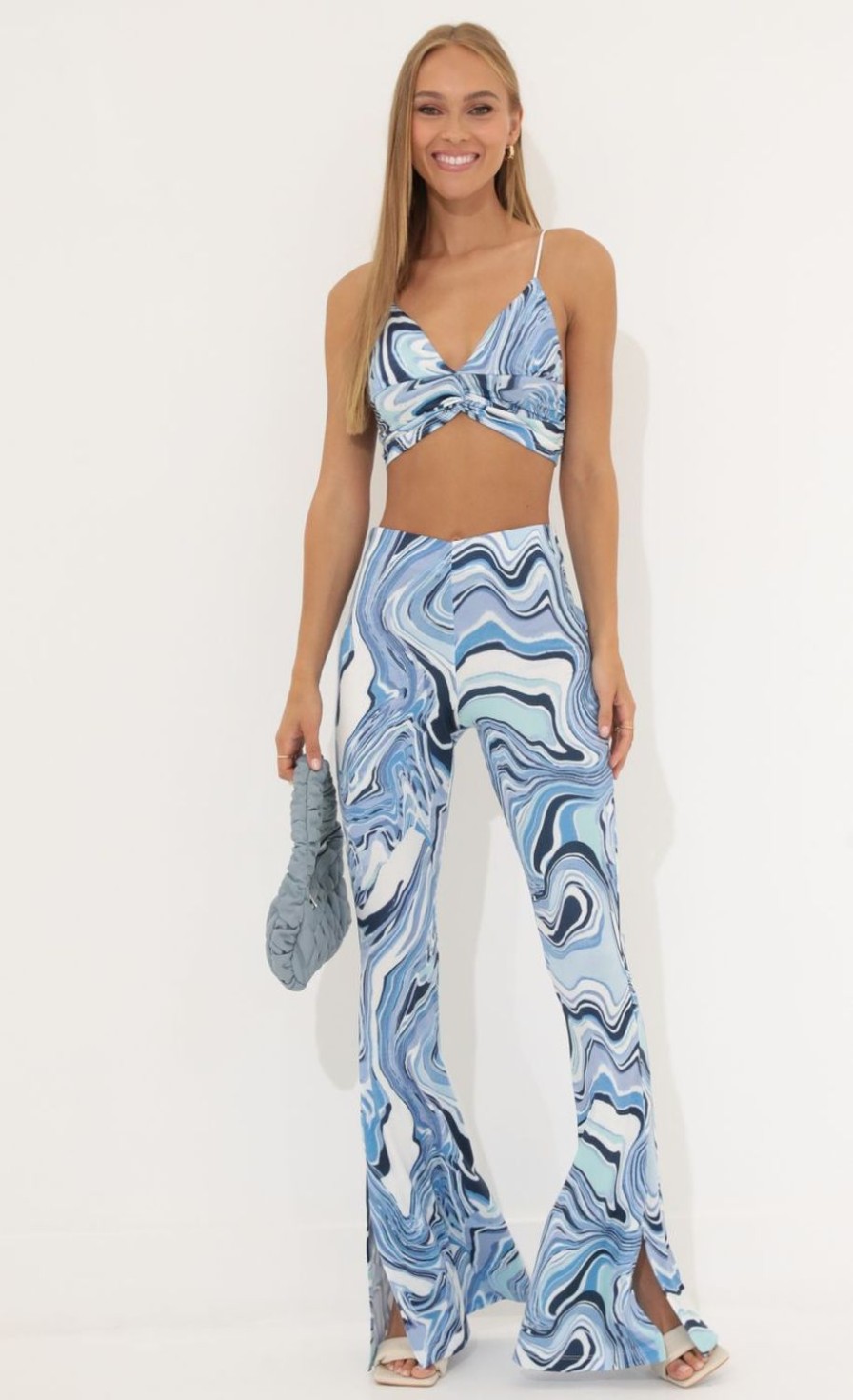 Clothing LUCY IN THE SKY | Oaklynn Swirl Two Piece Pant Set In Blue | Lucy In The Sky