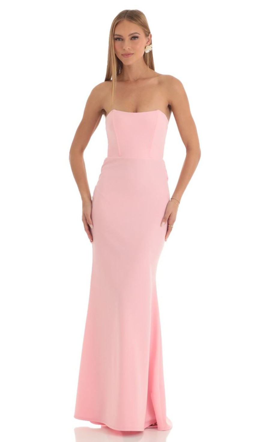 Clothing LUCY IN THE SKY | Devorah Strapless Corset Maxi Dress In Pink | Lucy In The Sky