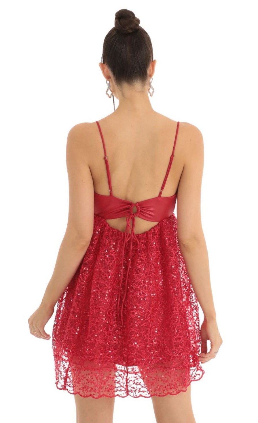 Clothing LUCY IN THE SKY | Sequin Embroidered Baby Doll Dress In Red | Lucy In The Sky