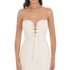 Clothing LUCY IN THE SKY | Lace Strapless Lace Up Dress In Ivory | Lucy In The Sky