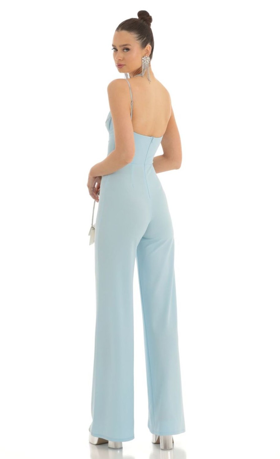 Clothing LUCY IN THE SKY | Nasha Rhinestone Jumpsuit In Blue | Lucy In The Sky