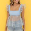 Clothing LUCY IN THE SKY | Klaudine Dotted Baby Doll Top In Blue | Lucy In The Sky