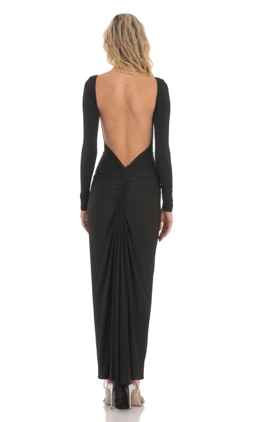 Clothing LUCY IN THE SKY | High Neck Bodycon Open Back Maxi Dress In Black | Lucy In The Sky