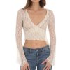 Clothing LUCY IN THE SKY | Sheer V-Neck Faux Wrap Top In Vanilla | Lucy In The Sky