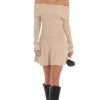 Clothing LUCY IN THE SKY | Aubrielle Knit Off Shoulder Dress In Beige | Lucy In The Sky