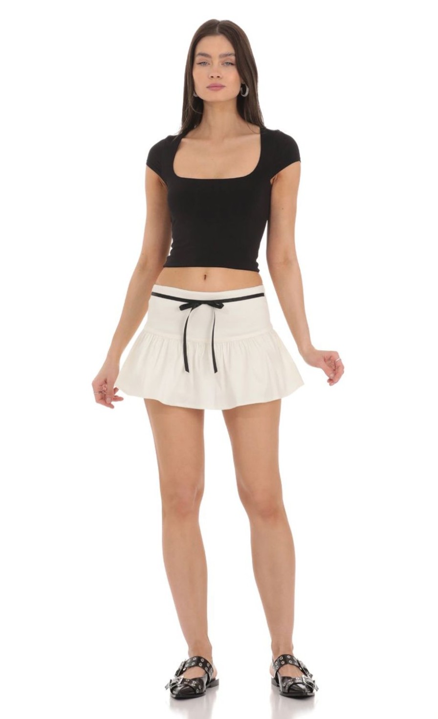 Clothing LUCY IN THE SKY | Bow Mini Skort In White | Lucy In The Sky