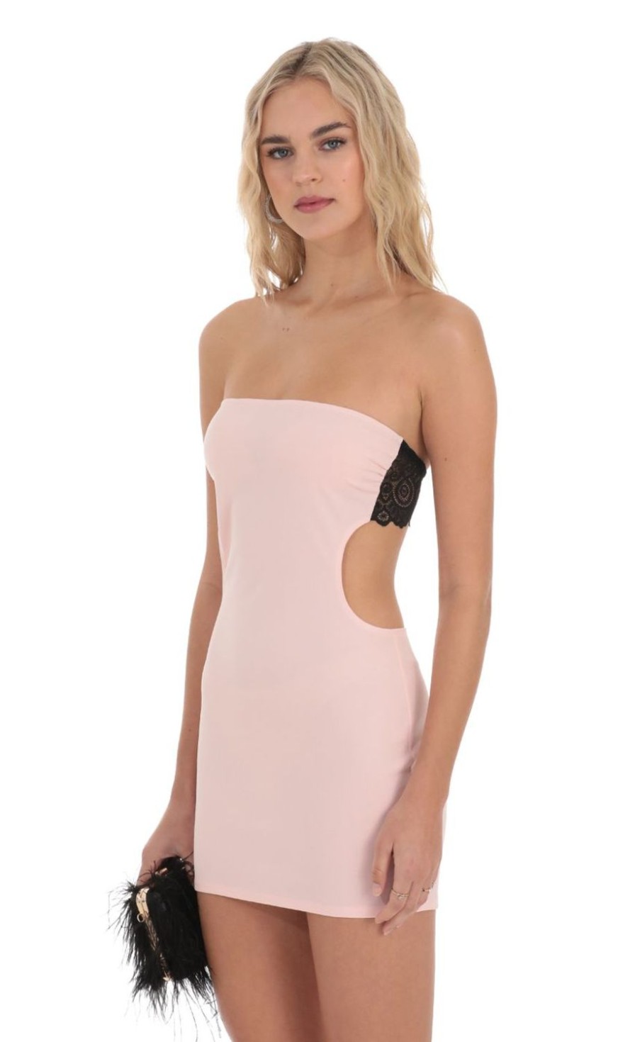 Clothing LUCY IN THE SKY | Back Lace Strapless Dress In Pink | Lucy In The Sky